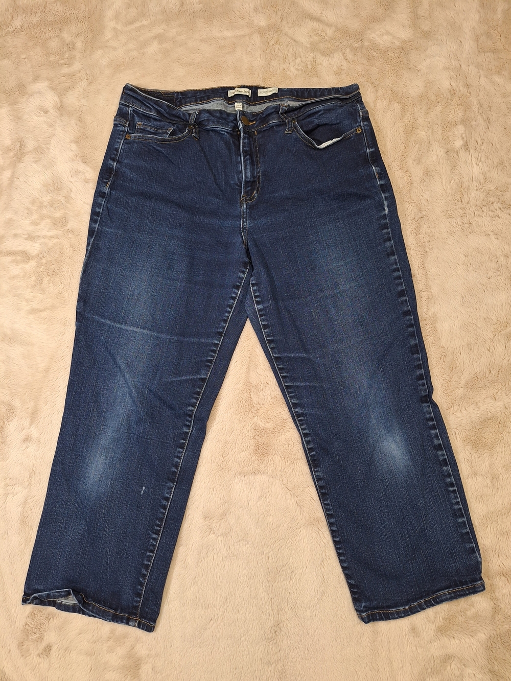 Calvin Klein Jeans Women's Straight Cropped Jeans - Deep Blue Wash Size 14